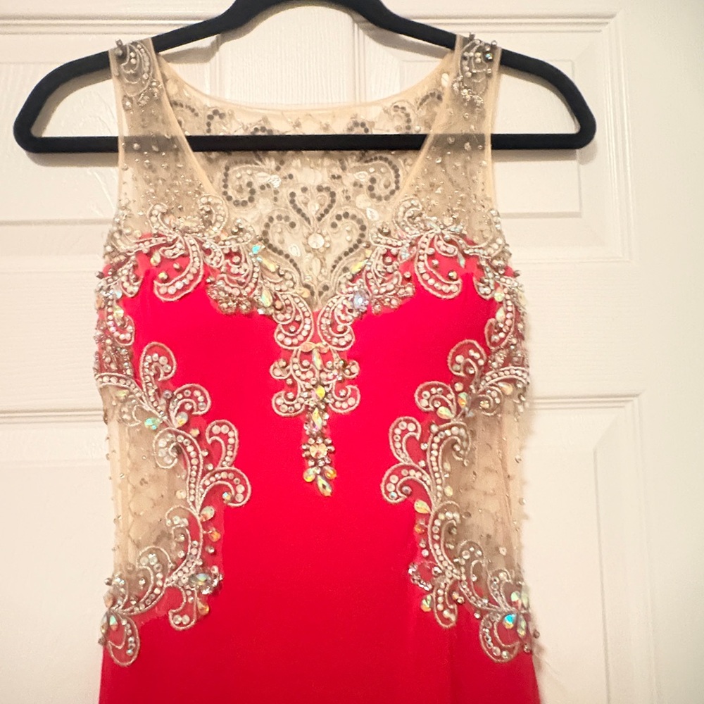 Dave & Johnny Elegant Red Dress with Gold Accents